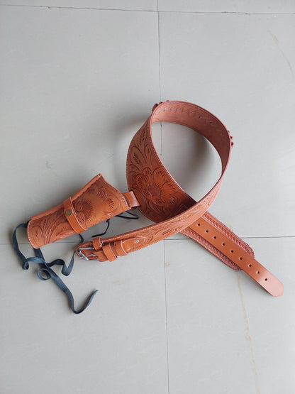 Western Leather Gun Holster – Handmade Full Grain – Fits Heritage, Taurus, Colt Revolvers – .22 .38/357 .44/45 Cal – Hand-Curved Cowboy Style