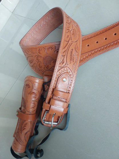 Western Leather Gun Holster – Handmade Full Grain – Fits Heritage, Taurus, Colt Revolvers – .22 .38/357 .44/45 Cal – Hand-Curved Cowboy Style
