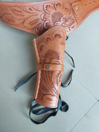 Western Leather Gun Holster – Handmade Full Grain – Fits Heritage, Taurus, Colt Revolvers – .22 .38/357 .44/45 Cal – Hand-Curved Cowboy Style