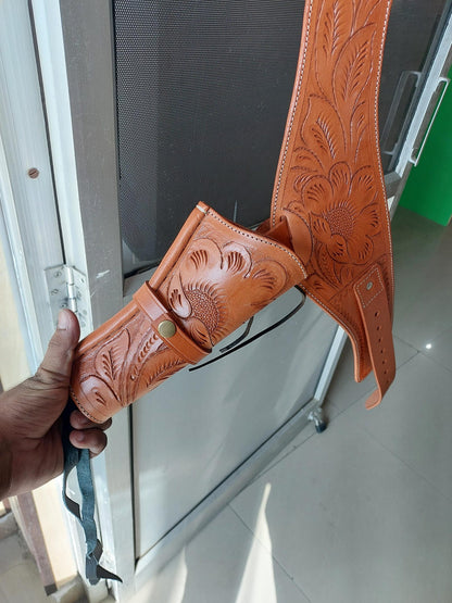 Western Leather Gun Holster – Handmade Full Grain – Fits Heritage, Taurus, Colt Revolvers – .22 .38/357 .44/45 Cal – Hand-Curved Cowboy Style