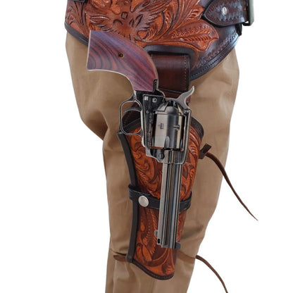 Cowboy Western Leather Gun Holster with Belt – Right Hand Draw – Handmade – Fits 3-4" to 8-9" Barrel Revolver – .22, .38/357, .44/45 Cal