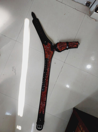 Cowboy Western Leather Gun Holster with Belt – Right Hand Draw – Handmade – Fits 3-4" to 8-9" Barrel Revolver – .22, .38/357, .44/45 Cal