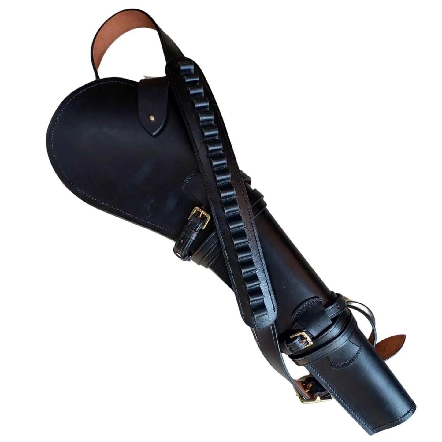 Western Rifle Scabbard – 22” Long – Hand Curved Full Grain Leather – Adjustable Shoulder Strap – Black Finish – Fits Mare’s Leg & Short Barrel Rifles