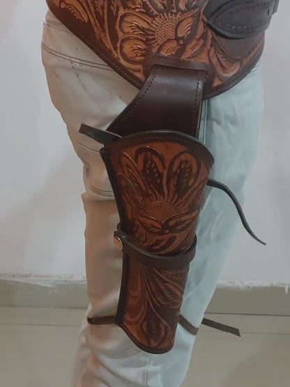 Cowboy Western Leather Gun Holster with Belt – Right Hand Draw – Handmade – Fits 3.5" to 8.9" Revolver – .22, .38/.357, .44/45 Cal
