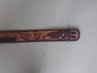 Western Gun Holster Belt – Handmade Dual Color Full Grain Leather – Fits 3.5" to 8.9" Revolvers – .22 .38/357 .44/45 Cal