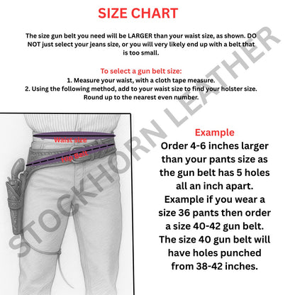Western gun holster for 4 to 6.5 inch barrel revolvers – .22, .357, .44/45 caliber fit – leather belt attachment view